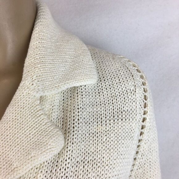 Cassin 100% Linen Ivory Woven Long Sleeve Belted Cardigan Sweater M - Picture 5 of 7